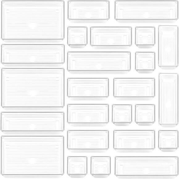 Clear Plastic Drawer Organizer Trays 25 Pack Bathroom Kitchen Office Storage Bin - Picture 7 of 7